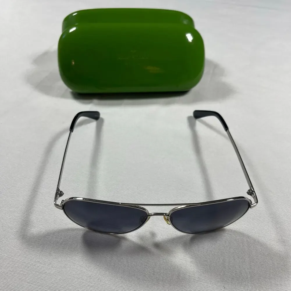 Kate Spade VARESE/O/S Aviator Sunglasses 58-14-140 Silver Gray + Green Case